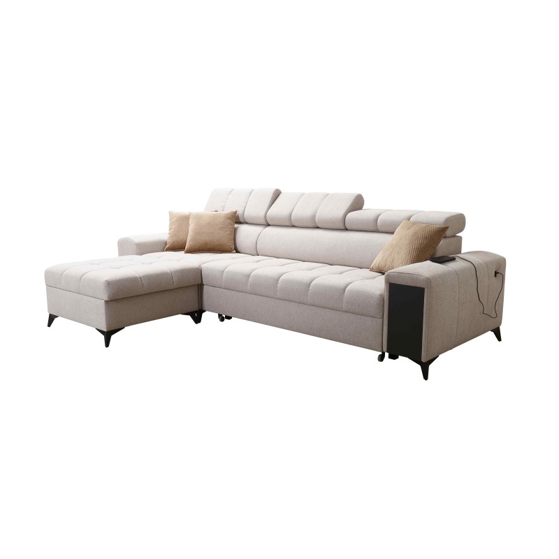 Ecksofa Venna I Mini mit Schlaffunktion und USB-Anschluss in Plüschstoff, Avra 12 Ecksofa Venna I Mini mit Schlaffunktion und USB-Anschluss in Plüschstoff, Avra 12