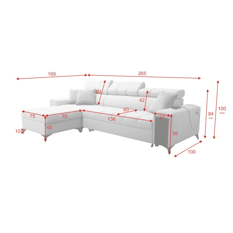 Ecksofa Venna I Mini mit Schlaffunktion und USB-Anschluss in Plüschstoff, Avra 12 Ecksofa Venna I Mini mit Schlaffunktion und USB-Anschluss in Plüschstoff, Avra 12