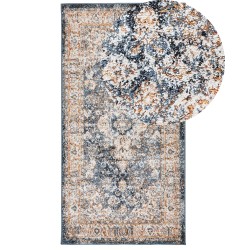 Dywan 80 x 150 cm beżowy z niebieskim DVIN