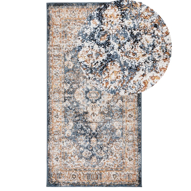 Dywan 80 x 150 cm beżowy z niebieskim DVIN Dywan 80 x 150 cm beżowy z niebieskim DVIN