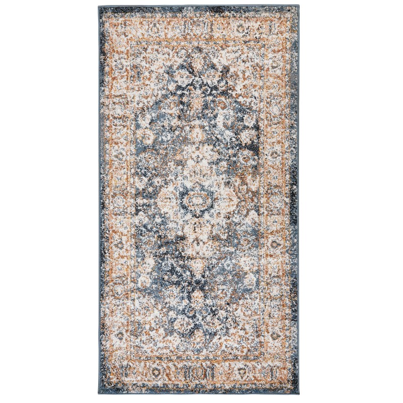Dywan 80 x 150 cm beżowy z niebieskim DVIN Dywan 80 x 150 cm beżowy z niebieskim DVIN