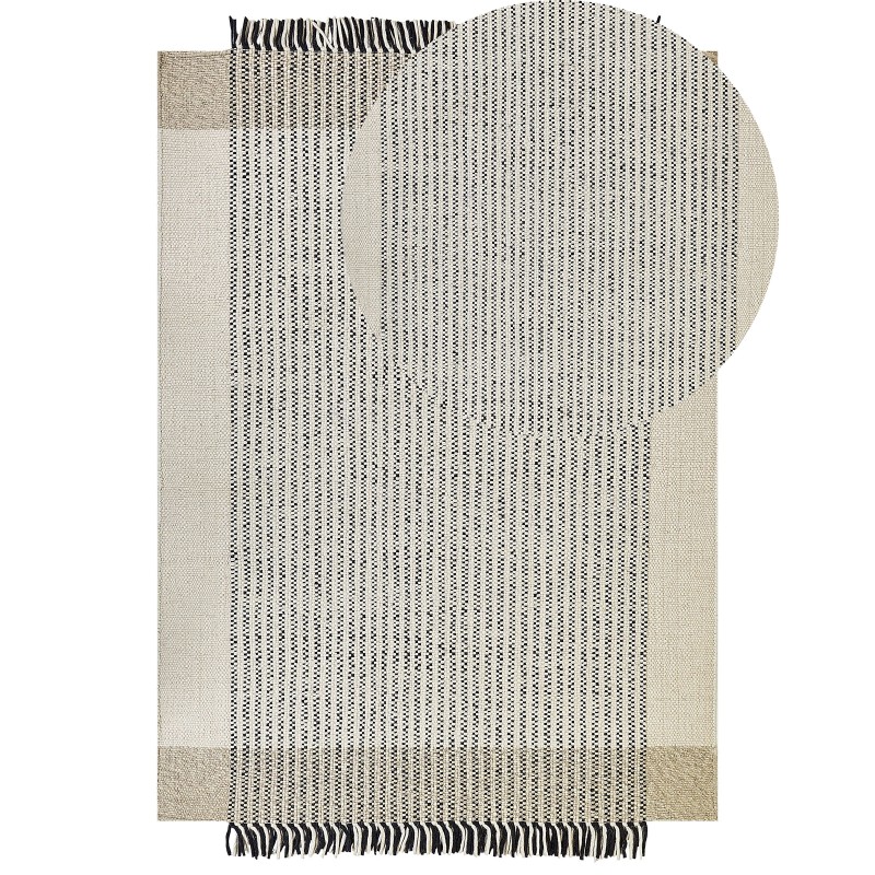 Dywan wełniany 160 x 230 cm beżowo-czarny DIVARLI Dywan wełniany 160 x 230 cm beżowo-czarny DIVARLI