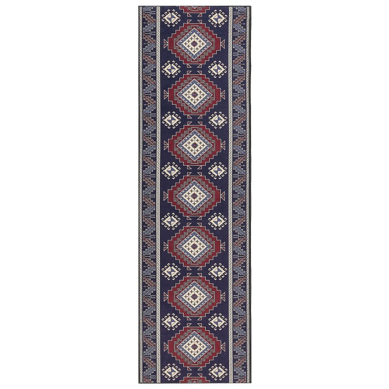 Dywan 60 x 200 cm niebiesko-czerwony KANGAL Dywan 60 x 200 cm niebiesko-czerwony KANGAL