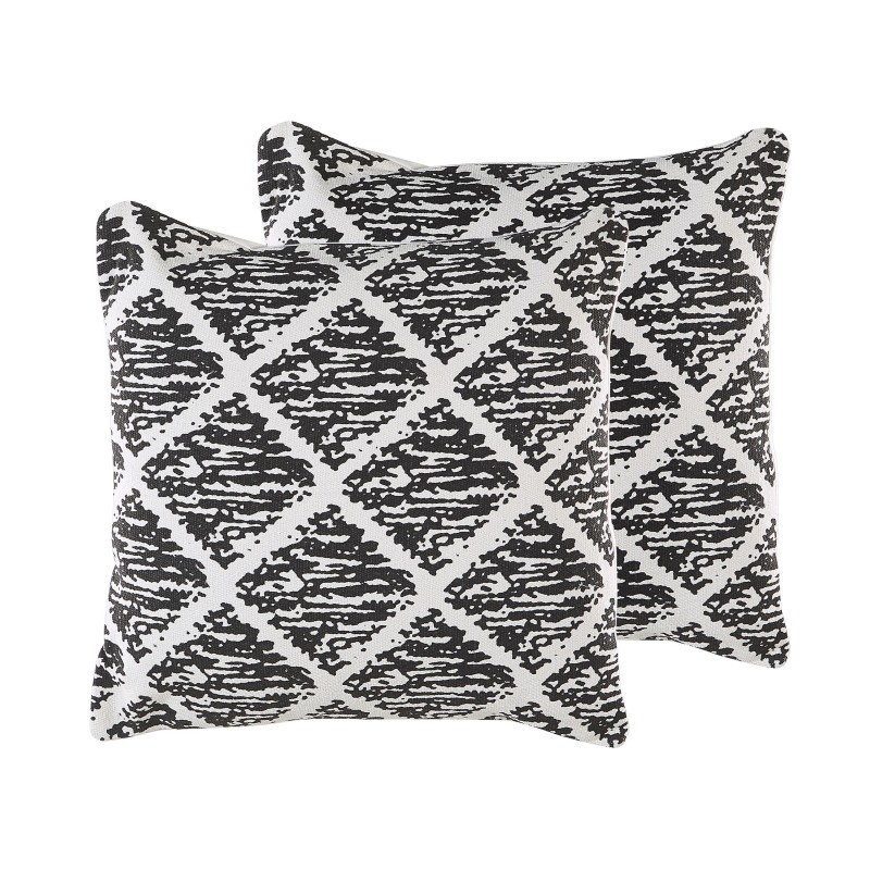 Zestaw 2 poduszek dekoracyjnych HAZRO Bawełna 45 x 45 cm Czarny Wzór geometryczny Zestaw 2 poduszek dekoracyjnych HAZRO Bawełna 45 x 45 cm Czarny Wzór geometryczny