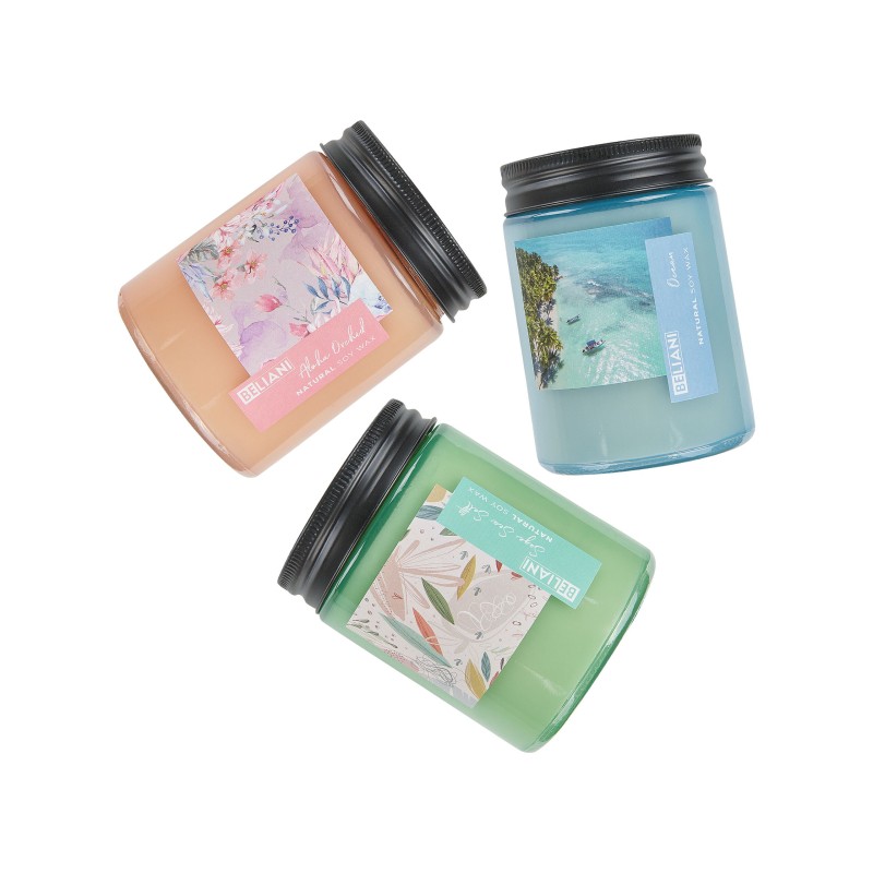 Zestaw 3 świeczek zapachowych FRUITY BLOOM Wosk sojowy Świeże nuty Nuty kwiatowe Zestaw 3 świeczek zapachowych FRUITY BLOOM Wosk sojowy Świeże nuty Nuty kwiatowe