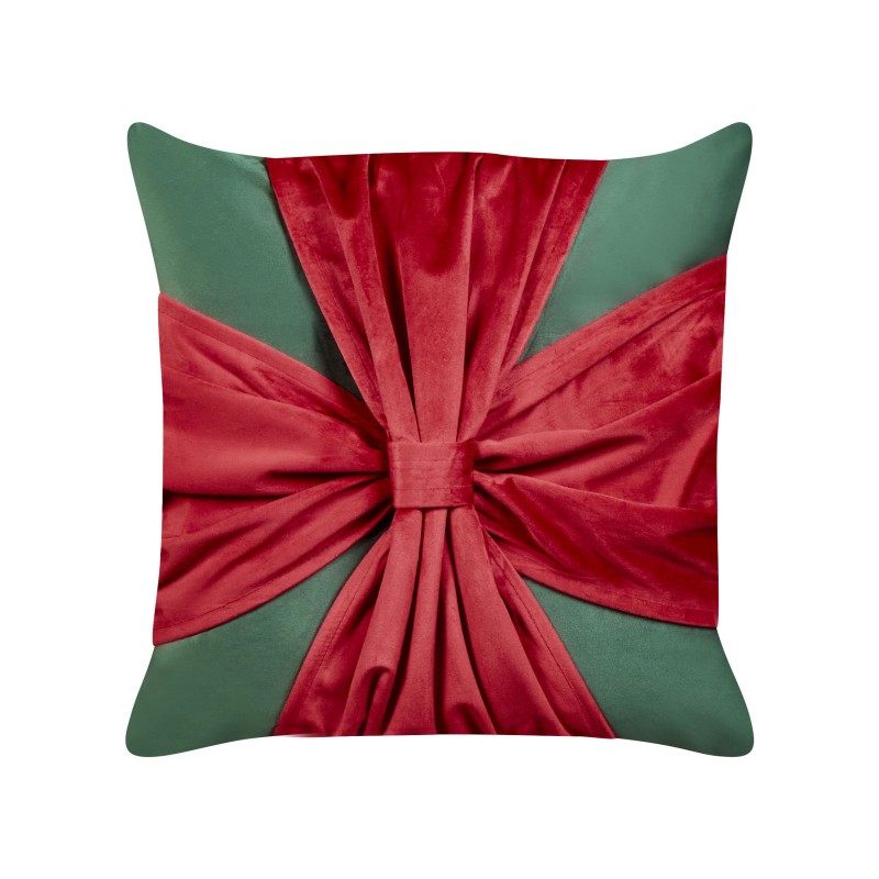 Zestaw 2 poduszek dekoracyjnych MARSHMALLOW Welur 45 x 45 cm Czerwony Zielony Wzór świąteczny Zestaw 2 poduszek dekoracyjnych MARSHMALLOW Welur 45 x 45 cm Czerwony Zielony Wzór świąteczny