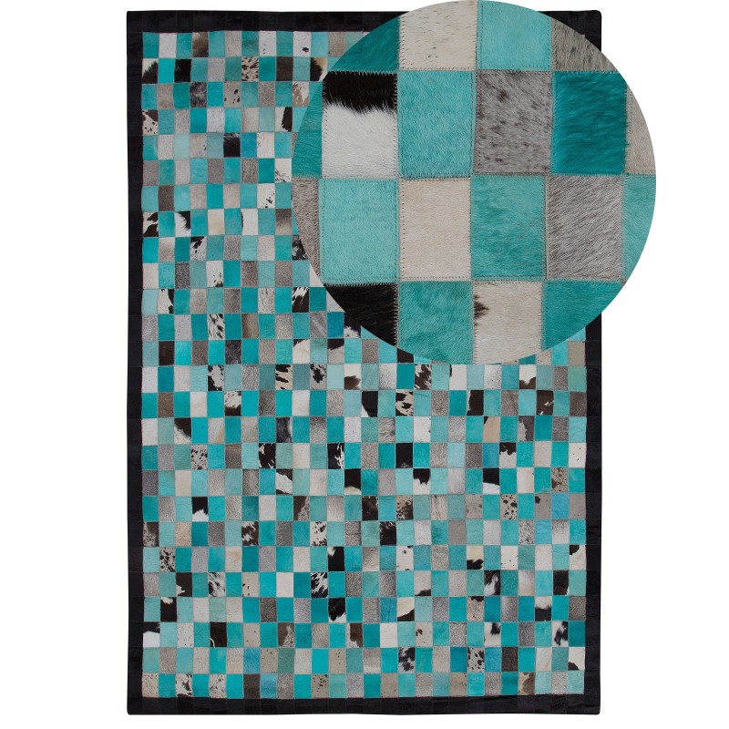 Dywan skórzany 160 x 230 cm turkusowo-szary NIKFER Dywan skórzany 160 x 230 cm turkusowo-szary NIKFER