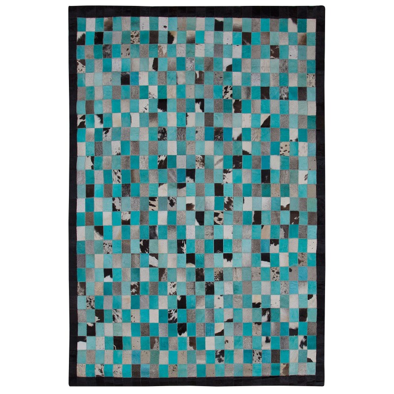 Dywan skórzany 160 x 230 cm turkusowo-szary NIKFER Dywan skórzany 160 x 230 cm turkusowo-szary NIKFER