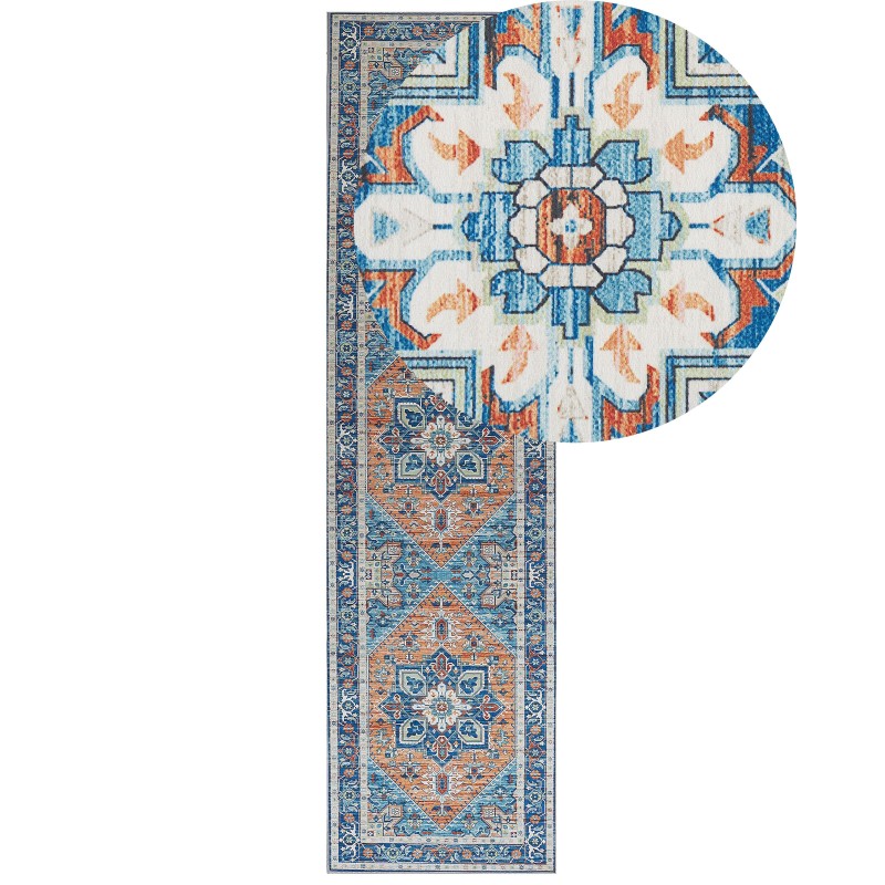 Dywan 80 x 300 cm niebiesko-pomarańczowy RITAPURAM Dywan 80 x 300 cm niebiesko-pomarańczowy RITAPURAM