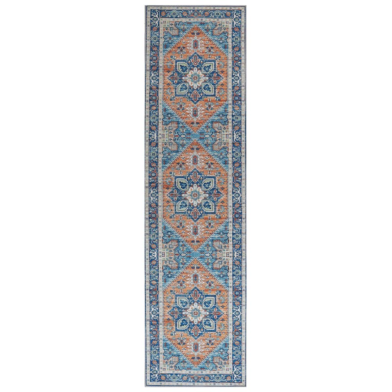 Dywan 80 x 300 cm niebiesko-pomarańczowy RITAPURAM Dywan 80 x 300 cm niebiesko-pomarańczowy RITAPURAM